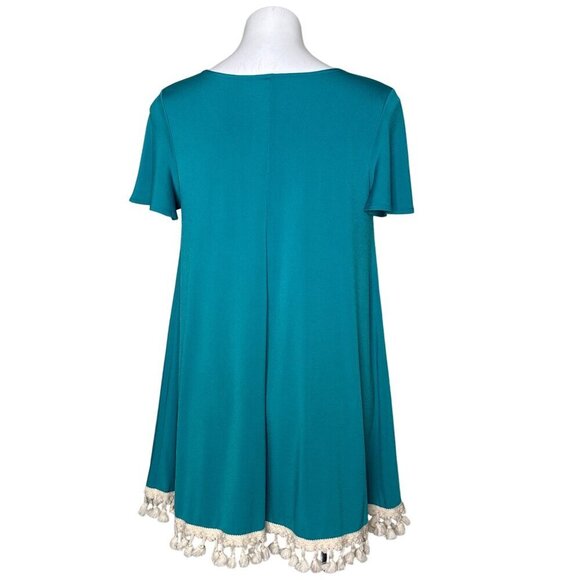 Judith March Green Tassel Mini Dress/Tunic, Short Sleeves Women's Size M - Picture 4 of 8